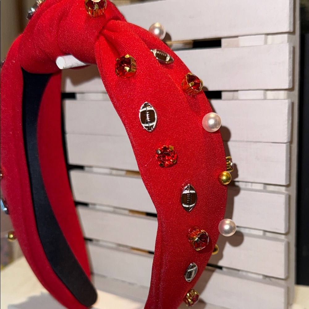 Red Embellished Football Headband - Picture 6 of 7
